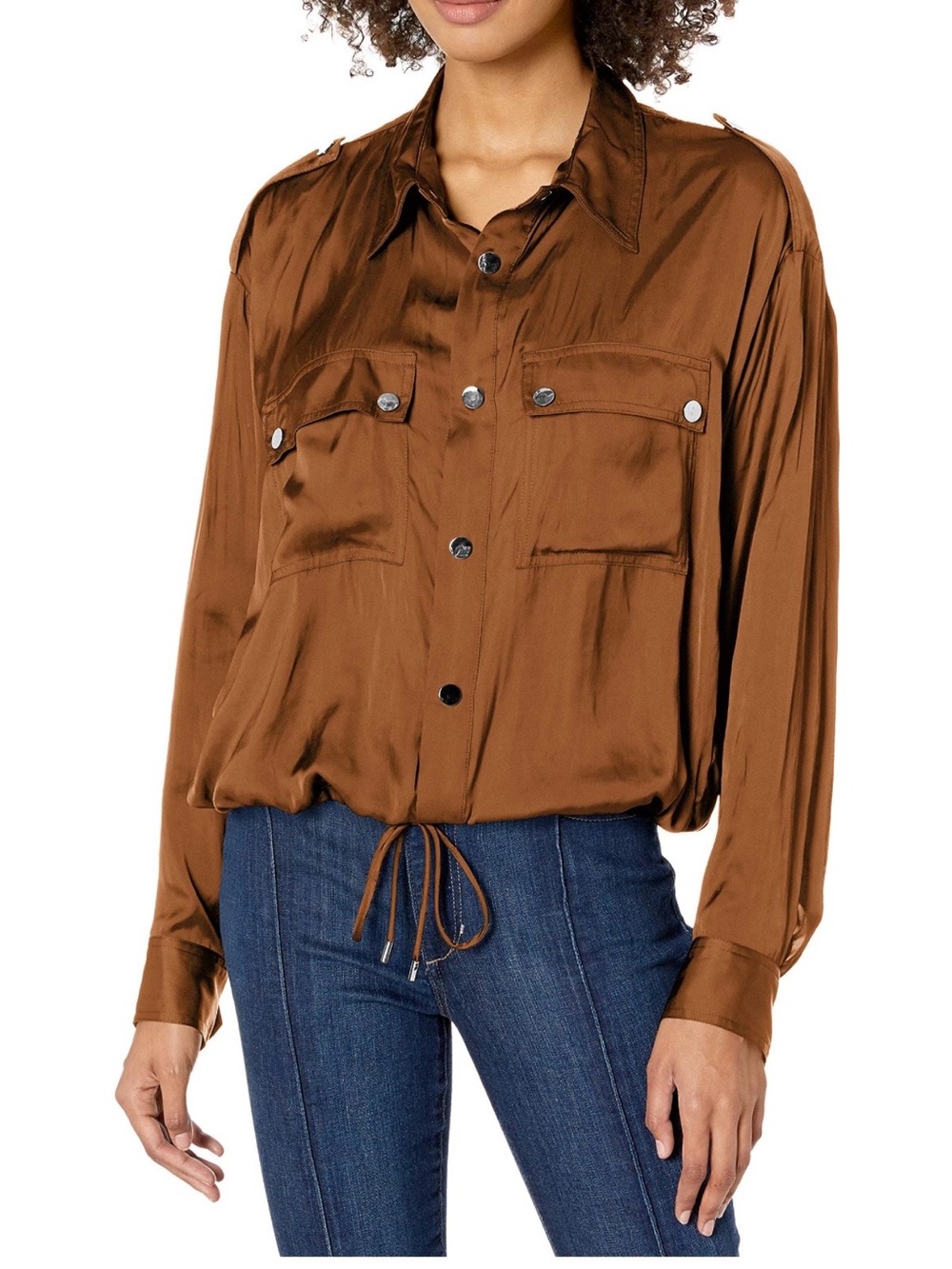 Ramy Brook Brown Satin Drawstring Utility Jacket